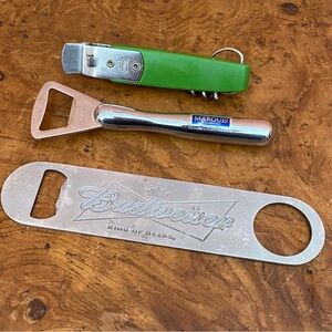 Vintage Bar Beer Bottle Openers Lot Of 3 Budweiser, Marquis, Ekco.